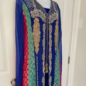 Heavily embroidered maxi gown, with dupatta and trousers